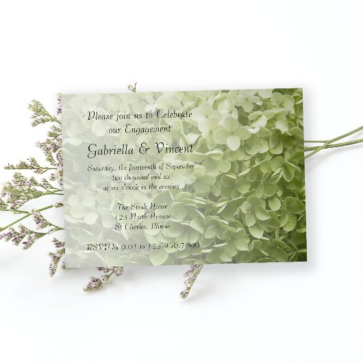 Green Annabelle Hydrangea Floral Engagement Party Kaart