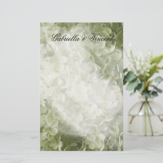 Green Annabelle Hydrangea Floral Wedding Briefpapier (Staand voorkant)