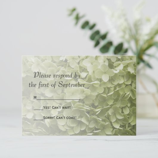 Green Annabelle Hydrangea Floral Wedding RSVP (Staand voorkant)