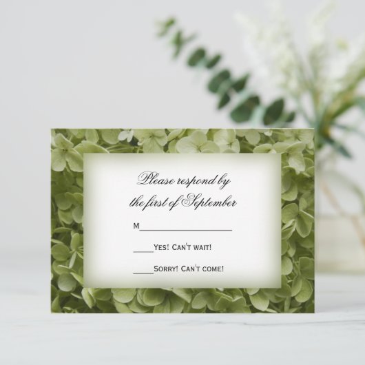 Green Annabelle Hydrangea Floral Wedding RSVP (Staand voorkant)