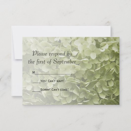 Green Annabelle Hydrangea Floral Wedding RSVP Kaartje (Voorkant)