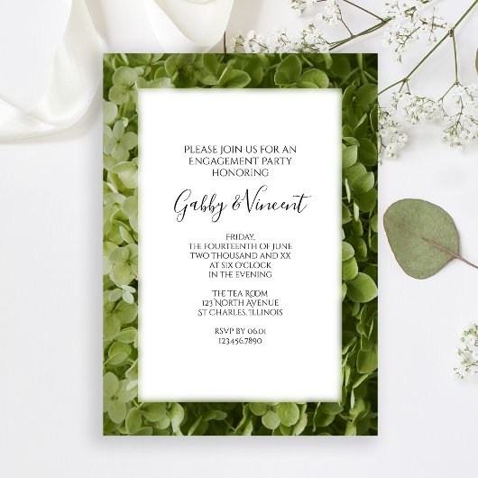 Green Annabelle Hydrangea Flower Engagement Party Kaart