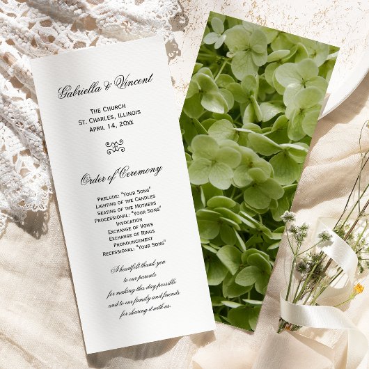 Green Annabelle Hydrangea Flower Wedding Programme Programmakaart
