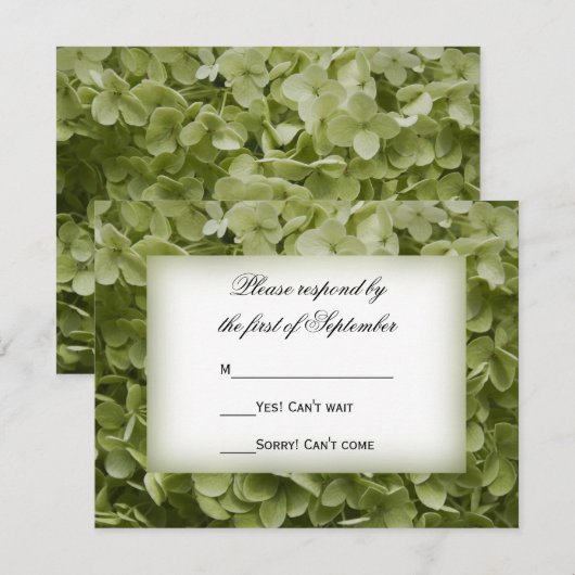 Green Annabelle Hydrangea Flower Wedding RSVP Kaar (Voorkant / Achterkant)