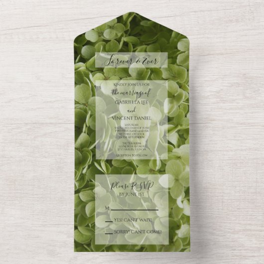 Green Annabelle Hydrangea Flowers Wedding All In One Uitnodiging (Binnen)