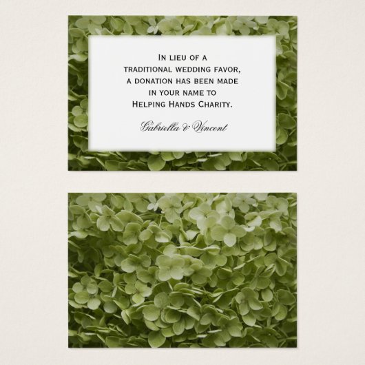 Green Annabelle Hydrangea Wedding Charity Favors Visitekaartjes (Voorkant /achterkant)