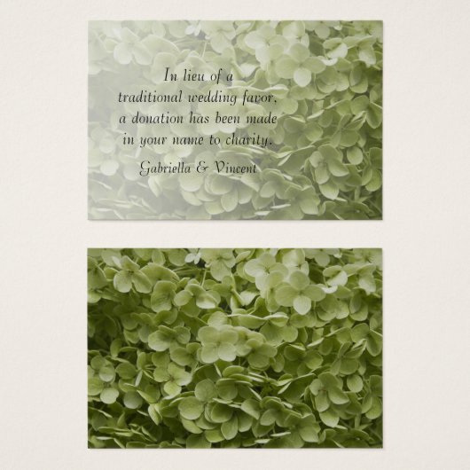 Green Annabelle Hydrangea Wedding Charity Favors Visitekaartjes (Voorkant /achterkant)