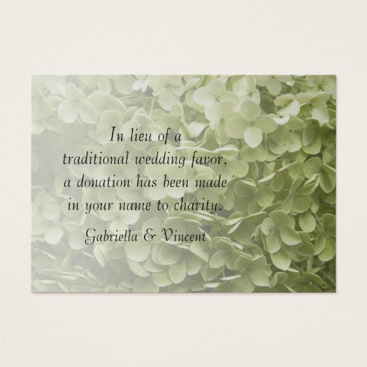 Green Annabelle Hydrangea Wedding Charity Favors Visitekaartjes (Voorkant)