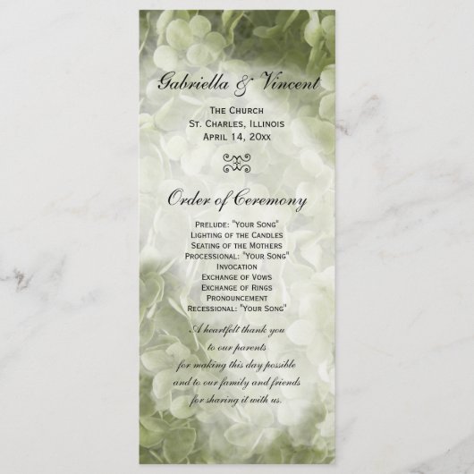 Green Annabelle Hydrangea Wedding Programme Programmakaart (Voorkant)