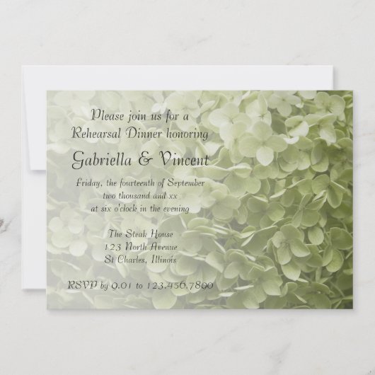 Green Annabelle Hydrangea Wedding Rehearsal Dinner Kaart (Voorkant)