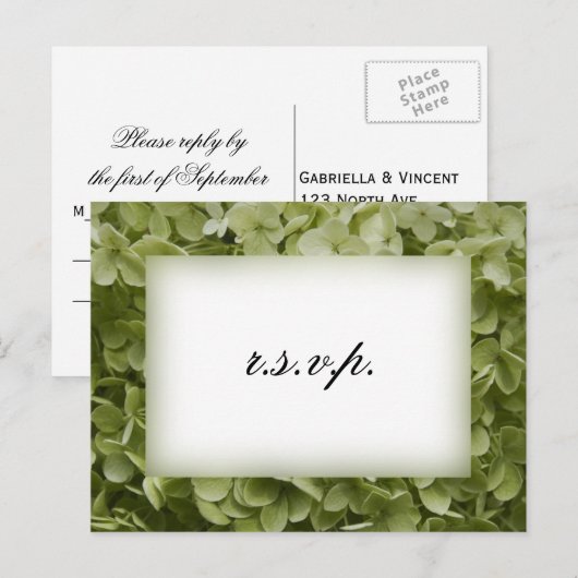 Green Annabelle Hydrangea Wedding RSVP Uitnodiging Briefkaart (Voorkant / Achterkant)