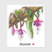 Green anole with Fuchsias Sticker (Vel)