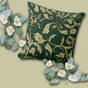 Green Antiek Gold Retro Leaf Swirl Kussen