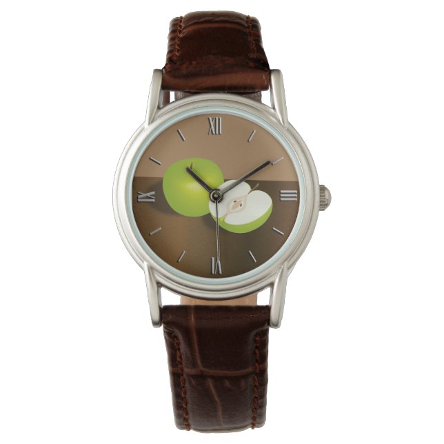 Green Apple-and-a-Half stilstaand leven Horloge (Voorkant)