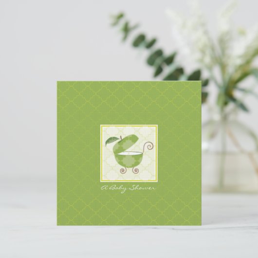 Green Apple Baby Carriage Shower Invitation Kaart (Staand voorkant)