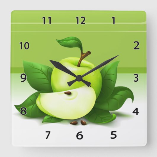 Green Apple Clock Vierkante Klok (Voorkant)