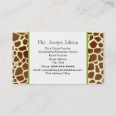 Green Apple Giraffe Print Teacher Visitekaartje (Achterkant)