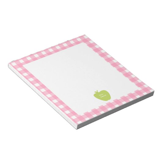 Green Apple Pink Gingham Teacher Notitieblok (Schuin)