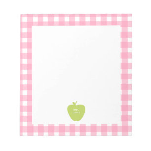 Green Apple Pink Gingham Teacher Notitieblok