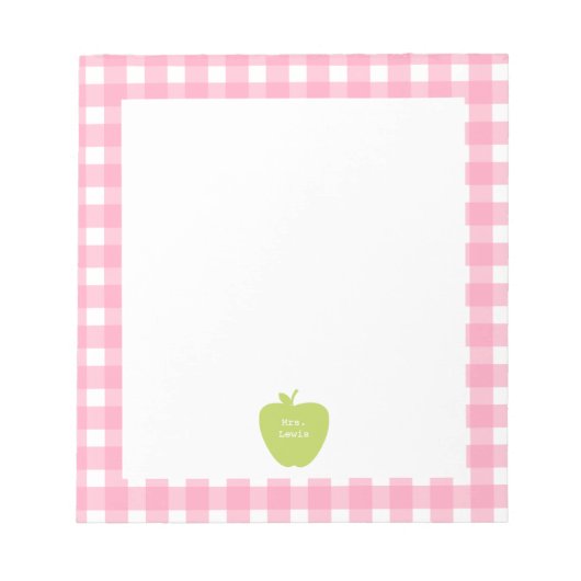 Green Apple Pink Gingham Teacher Notitieblok (Voorkant)