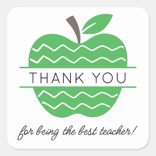 Green Apple Teacher Bedankt Vierkante Sticker (Voorkant)