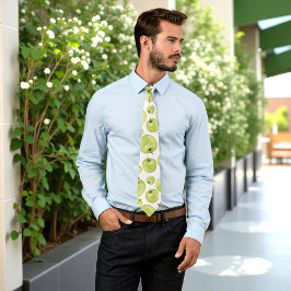 Green Apples Fruits Pattern Summer Food Vegan Stropdas