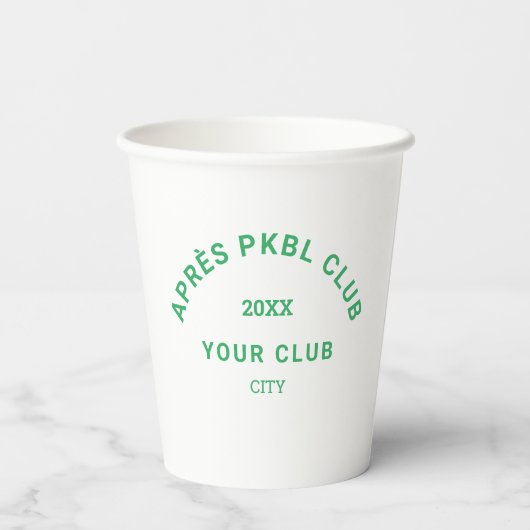 Green Après PKBL Club Crest Pickleball Papieren Bekers (Achterkant)