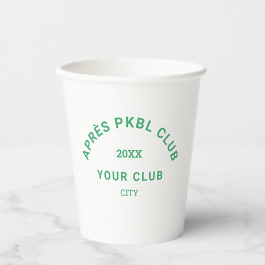 Green Après PKBL Club Crest Pickleball Papieren Bekers (Voorkant)