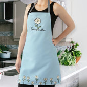 Green Apron for Women with Daisies Schort