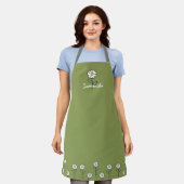 Green Apron for Women with Daisies Schort (Gedragen)