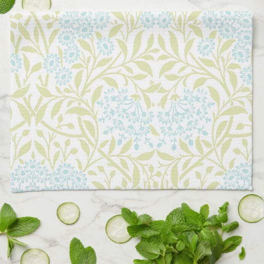 Green Aqua Floral Damask Pattern Theedoek (Gevouwen)