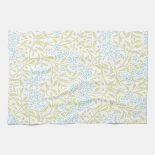Green Aqua Floral Damask Pattern Theedoek (Horizontaal)
