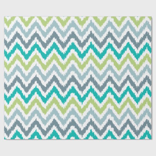 Green Aqua Gray Zigzags Ikat Pattern Cadeaupapier (Vlak)