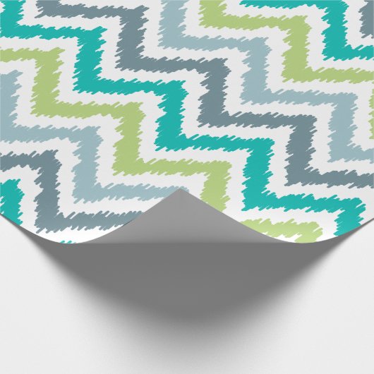 Green Aqua Gray Zigzags Ikat Pattern Cadeaupapier (Hoek)
