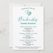 Green Aqua Linked Hearts 3-daagse reünie uitnodigi Kaart (Voorkant)