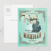 Green Aqua Save the Date -MI Kaart met prachtige v (Voorkant / Achterkant)