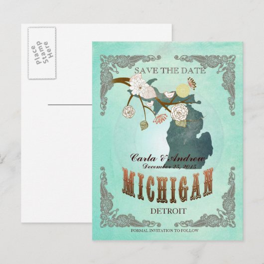 Green Aqua Save the Date -MI Kaart met prachtige v (Voorkant / Achterkant)