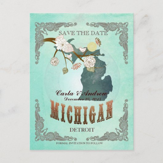 Green Aqua Save the Date -MI Kaart met prachtige v (Voorkant)