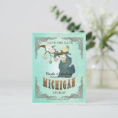 Green Aqua Save the Date -MI Kaart met prachtige v (Staand voorkant)