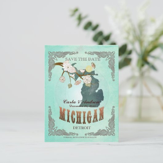 Green Aqua Save the Date -MI Kaart met prachtige v (Staand voorkant)