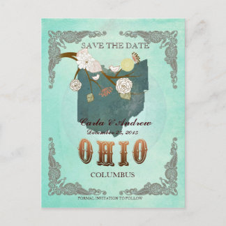 Green Aqua Save The Date -OH kaart met prachtige v