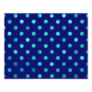 Green Aqua Turquoise Metallic Faux Polka Dots Foto Afdruk