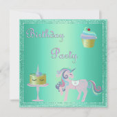 Green Aqua Unicorn Cake BIRTHDAY PARTY Kaart (Voorkant)