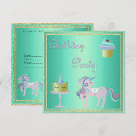 Green Aqua Unicorn Cake BIRTHDAY PARTY Kaart
