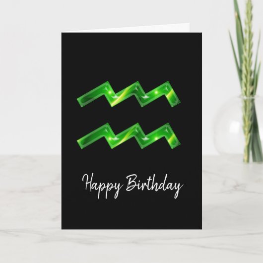 Green Aquarius Sign Birthday Kaart (Voorkant)