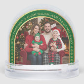Green Arch Christmas Family Photo Faux Gold Foil  Sneeuwbol (Achterkant)
