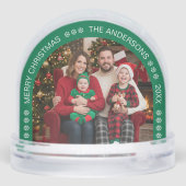 Green Arch Family Photo Merry Christmas Snowflakes Sneeuwbol (Achterkant)