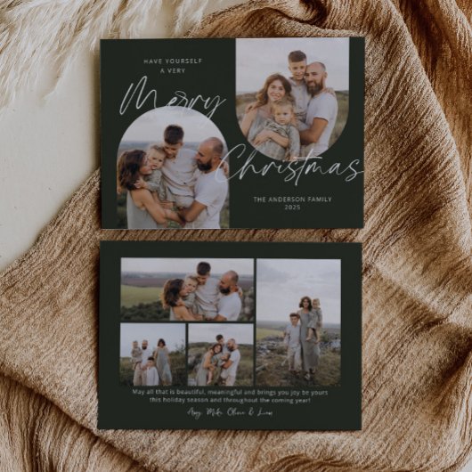 Green Arch Foto's Modern Elegant Kerstscript Feestdagenkaart