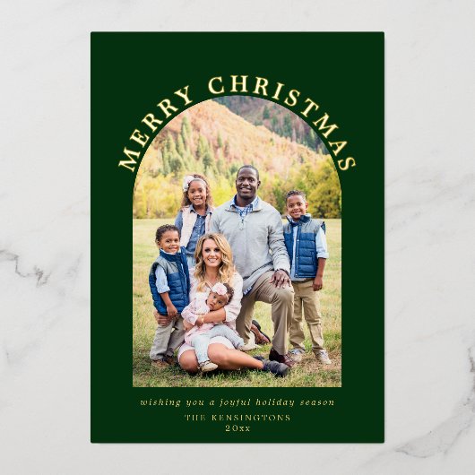 Green Arch Kerstfeestay Foto Folie Feestdagenkaart (Voorkant)