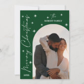 Green Arch Modern Script 2 Photo Merry Christmas Feestdagenkaart (Voorkant)